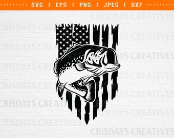 US Bass Fishing SVG: American Flag Clipart (Digital Files)