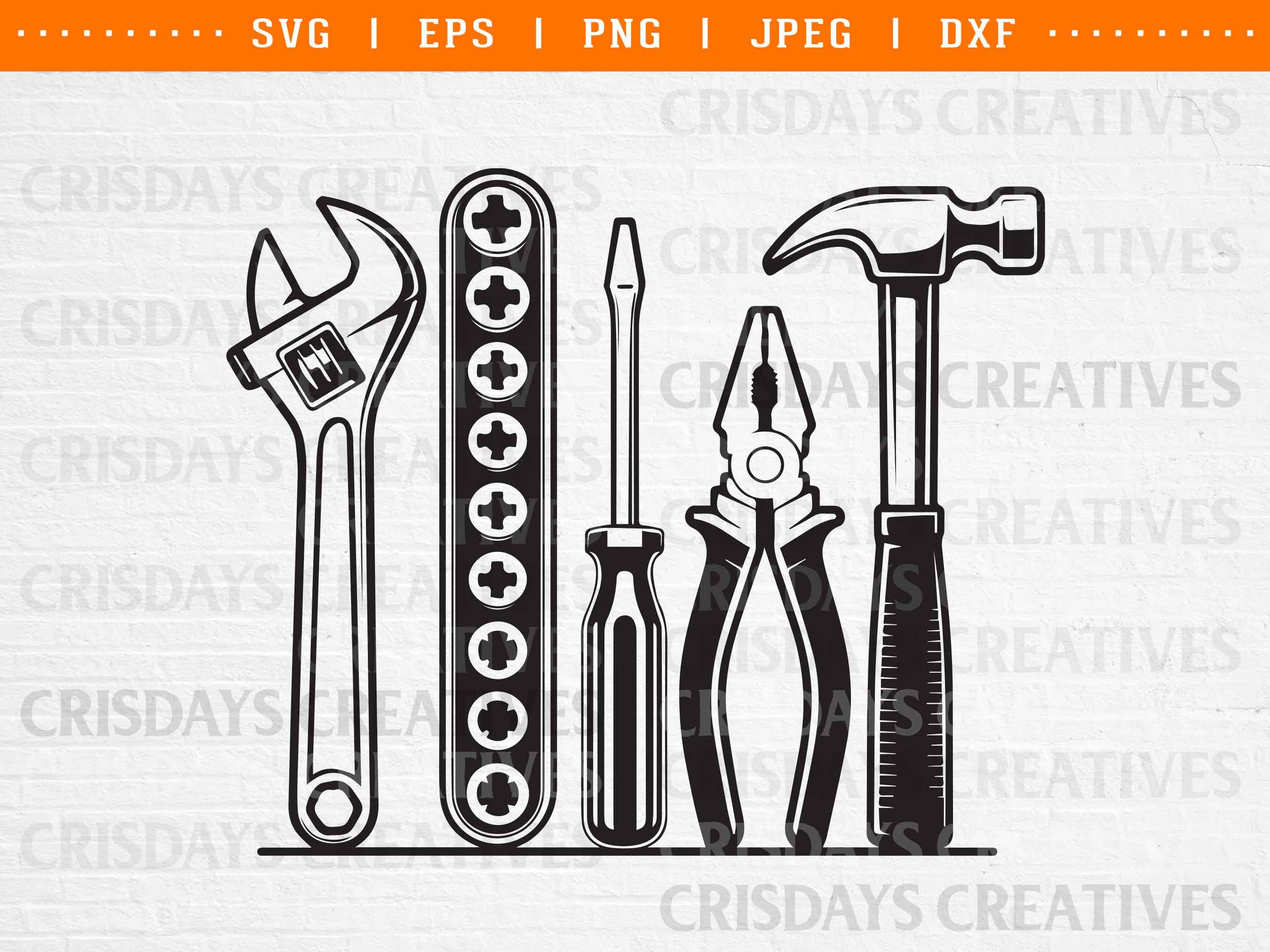 Vecteur d'outils de réparation, Silhouette outil bricoleur, Clipart outils de construction, ensemble d'outils mécanicien SVG, outils de bricolage coup