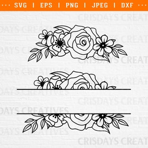 Flowers Svg| Wreath Svg| Flower Split Monogram Svg| Floral Frame Svg| Rose Svg | Png, Vector, Clipart, Cut files