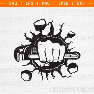 Hand halten Werkzeuge svg, Rohrzange svg, Smash Klempner svg, Smash Punch Klempner svg, Smash Pipewrench svg, Klempner Clipart, Klempner png