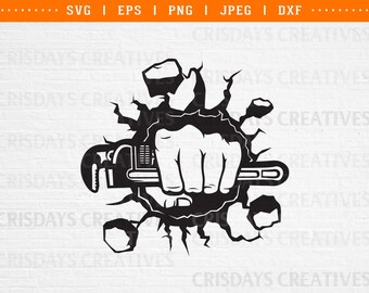 Hand halten Werkzeuge svg, Rohrzange svg, Smash Klempner svg, Smash Punch Klempner svg, Smash Pipewrench svg, Klempner Clipart, Klempner png