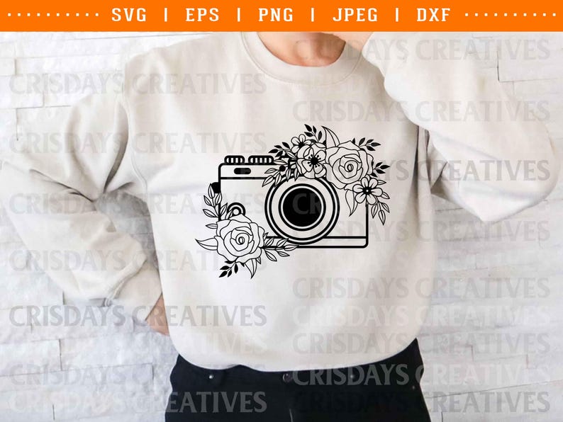 Floral Vintage Camera SVG | Retro Camera Clipart with Flowers | Photography PNG Vector | Boho Camera Clipart | Vintage Camera Art image 3