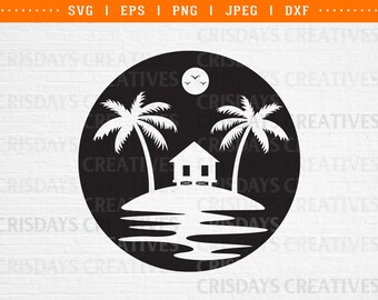 island svg, summer svg, summer clipart, vacation svg, tropical beach svg, beach scene svg, island palm tree svg, cut files clipart dxf png