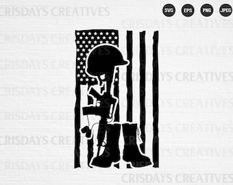 US Soldier Svg| American Soldier SVG| Hero Soldier Svg| Combat boots, Rifle, Flag, Helmet | Army| Vet War| Fallen Soldier| Vector| Cut Files