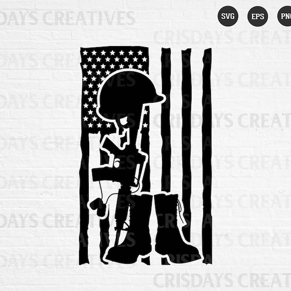 US Soldier Svg| American Soldier SVG| Hero Soldier Svg| Combat boots, Rifle, Flag, Helmet | Army| Vet War| Fallen Soldier| Vector| Cut Files