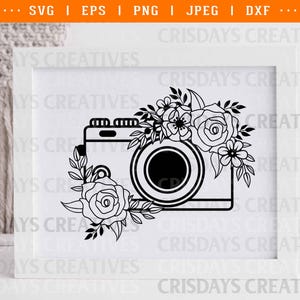 Floral Vintage Camera SVG | Retro Camera Clipart with Flowers | Photography PNG Vector | Boho Camera Clipart | Vintage Camera Art image 5