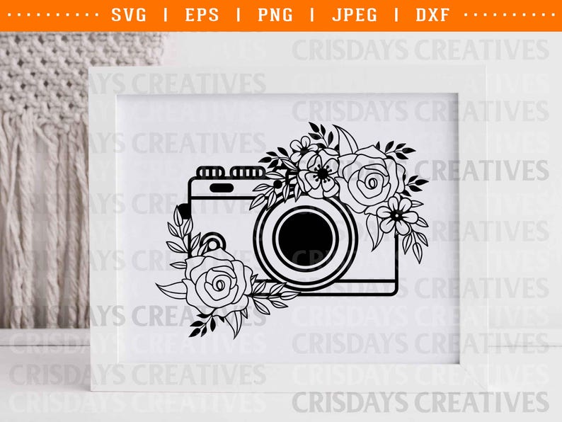 Floral Vintage Camera SVG | Retro Camera Clipart with Flowers | Photography PNG Vector | Boho Camera Clipart | Vintage Camera Art image 5