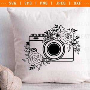Floral Vintage Camera SVG | Retro Camera Clipart with Flowers | Photography PNG Vector | Boho Camera Clipart | Vintage Camera Art image 6