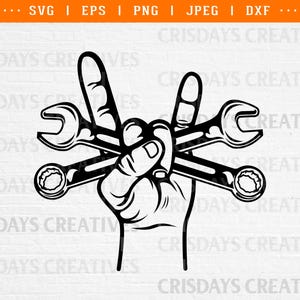 Wrench Svg| Mechanic Svg| Wrench Vector| Wrench Clipart| Rock and Roll Hand Holding Wrench Svg