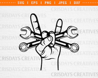 Wrench Svg| Mechanic Svg| Wrench Vector| Wrench Clipart| Rock and Roll Hand Holding Wrench Svg