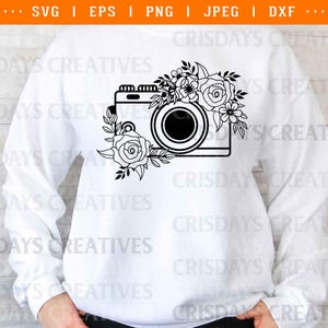 Floral Vintage Camera SVG | Retro Camera Clipart with Flowers | Photography PNG Vector | Boho Camera Clipart | Vintage Camera Art image 2