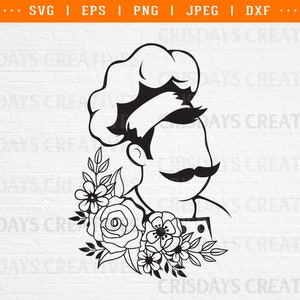 floral chef svg, chef svg, chef with flowers svg, flower chef svg, restaurant  svg, chef png, kitchen chef wall decor stencil svg