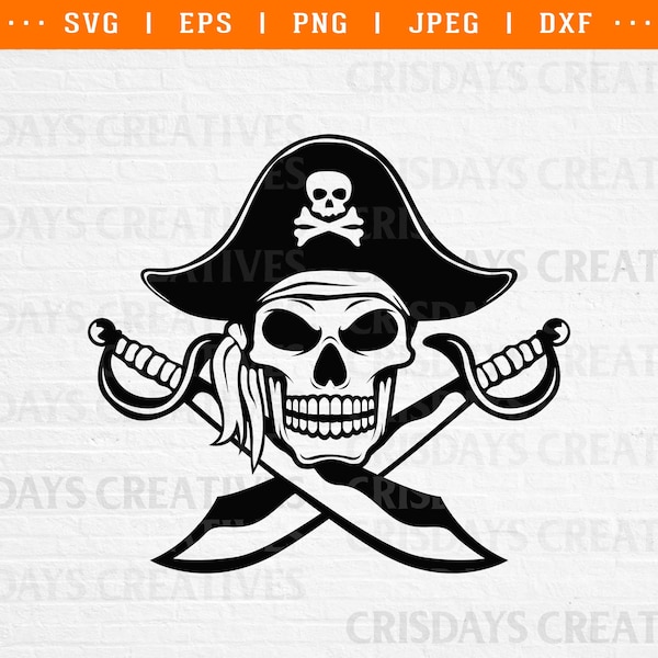 pirate skull head, pirate skull vinyl decal svg, pirate skull cutfiles, pirate skull svg, pirate skull png, pirate svg, pirate clipart