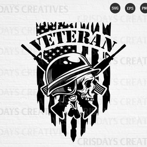 US Veteran Svg| Veteran Svg| Skull Army Svg| Rifle Svg| Distressed Flag Svg| Vector, Clipart, Png, Cricut