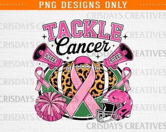 Tackle Cancer PNG | Football Cancer Awareness Clipart | Fight Cancer Shirt Design | Pink Ribbon Football Digital Download