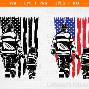 US Firefighter Svg, Dad and son firefighter svg, Firefighter Vector, American Flag Firefighter, fire fighter flag, fire fighter kids shirt