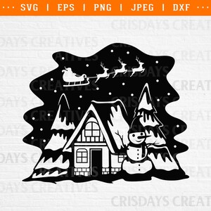 Pueblo navideño SVG, Papá Noel SVG, Casa de Papá Noel SVG, Plantilla de decoración navideña, Plantilla navideña, Clipart de escena navideña, Nochebuena