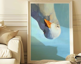 Funny seagull poster, cute bird illustration, hand drawn coastal artwork, whimsical coastal wall decor, seabird print, shipped wall art