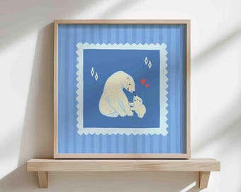 Polar bears print, cute animal nursery poster, bear cub colorful artwork, children play room decor, wild animal, unframed shipped wall art