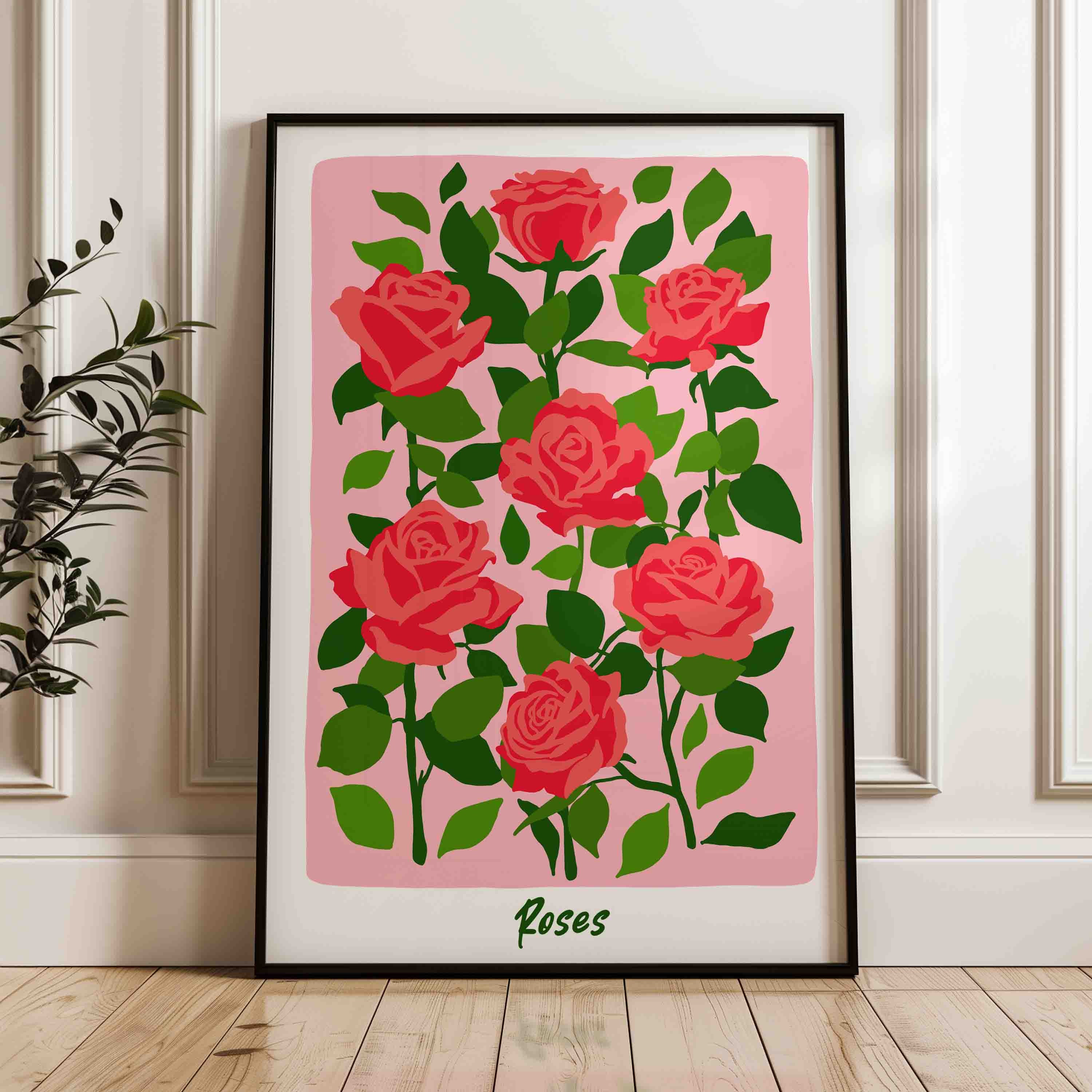 Roses Wall Art Print, Botanical Poster, Shipped Wall Art, Positive ...