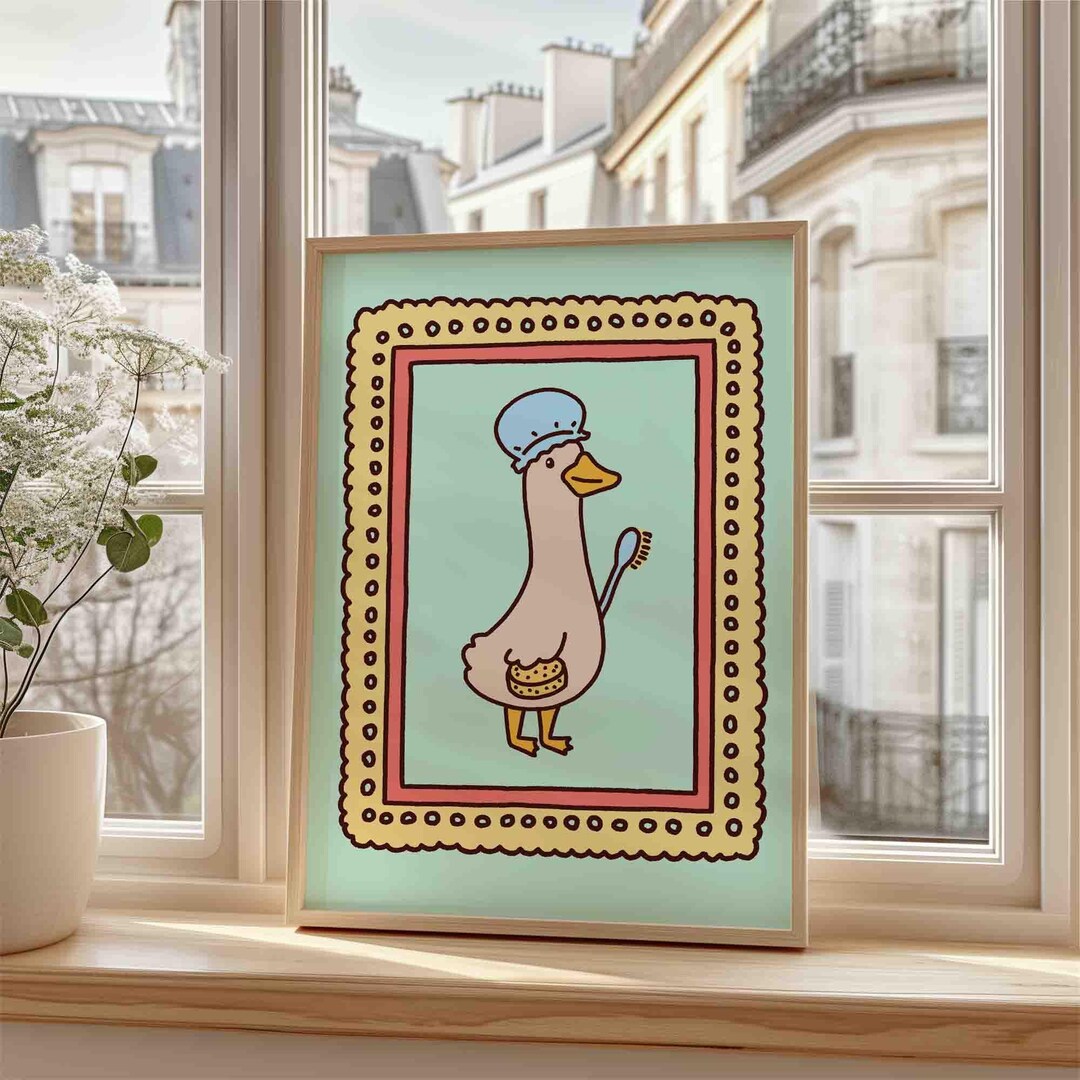 Goose in a Bath Poster, Funny Bath Time Poster, Cute Bathroom Art Print ...
