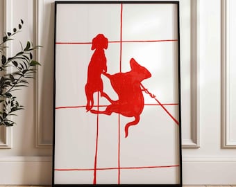 Dachshund walking on a leash poster, minimalist artwork, print for dog owner, unframed
