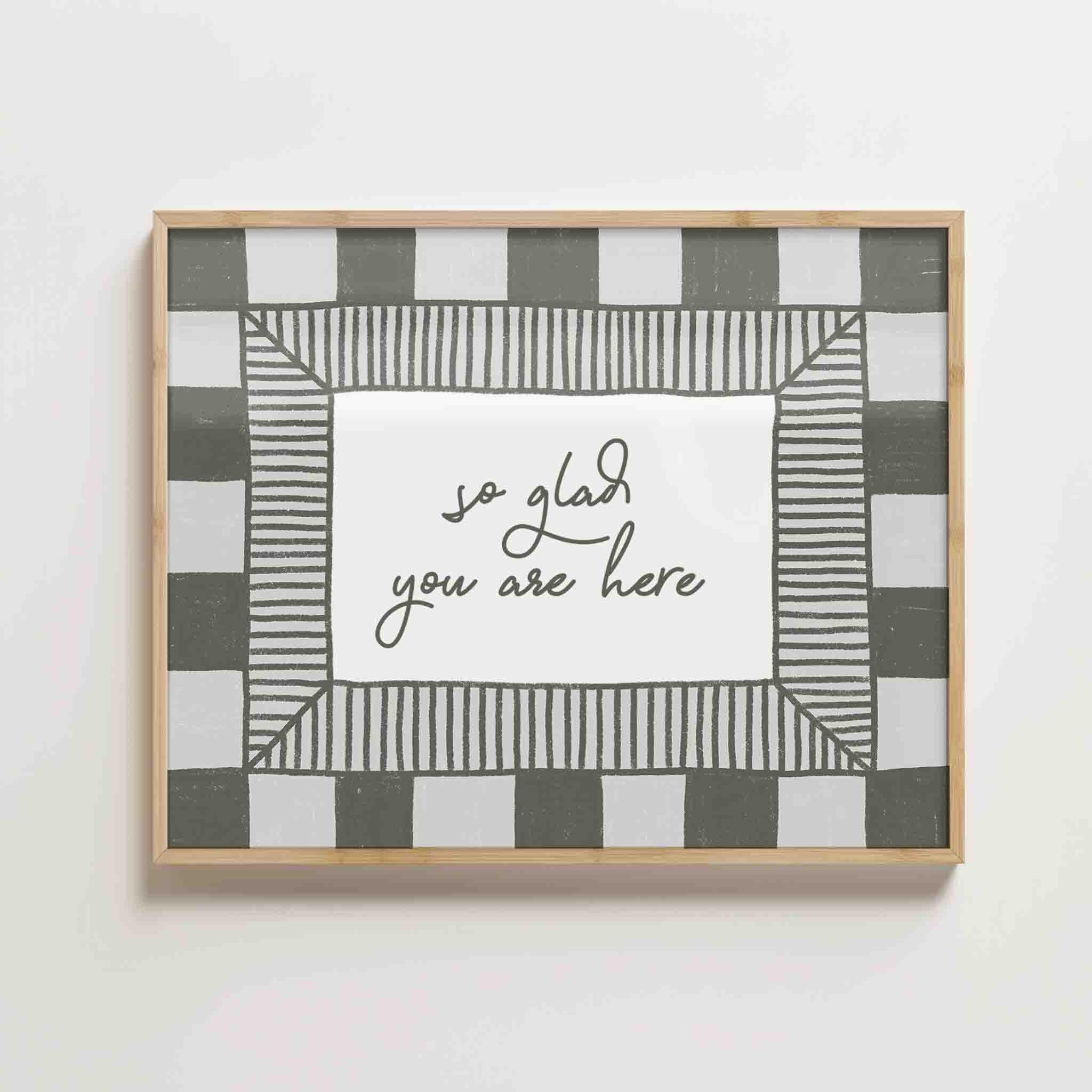 So Glad You Are Here Poster, Typography Print, Green Checker Art ...