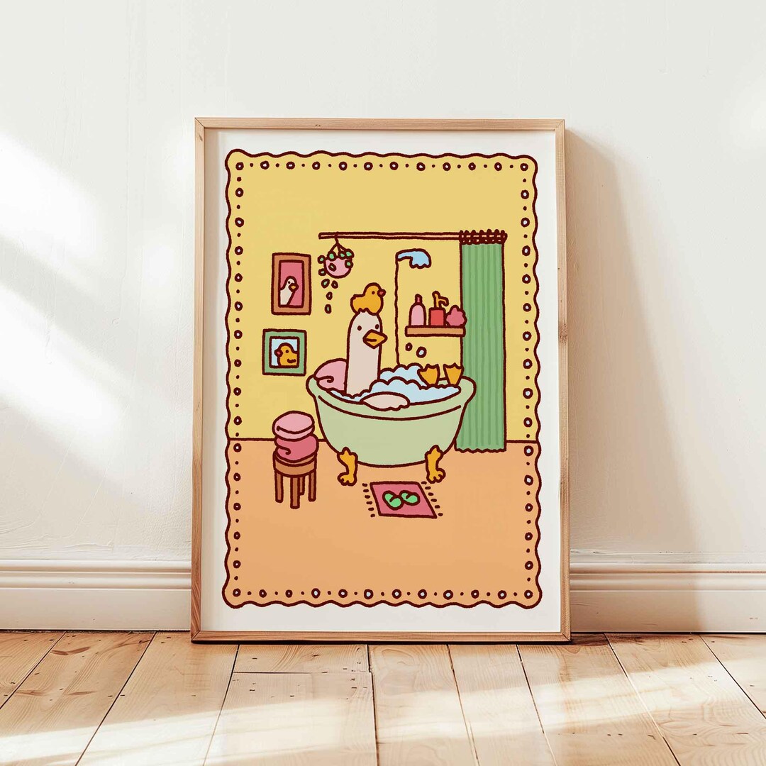 Duck in a Bath Poster, Bubble Bath Time Poster, Cute Bathroom Art Print ...