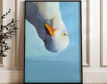 Funny seagull poster, cute bird illustration, hand drawn coastal artwork, whimsical coastal wall decor, seabird print, shipped wall art