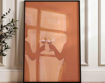 Abstract Women Figures Shadow Poster, Orange Window Light Art Print (Unframed)