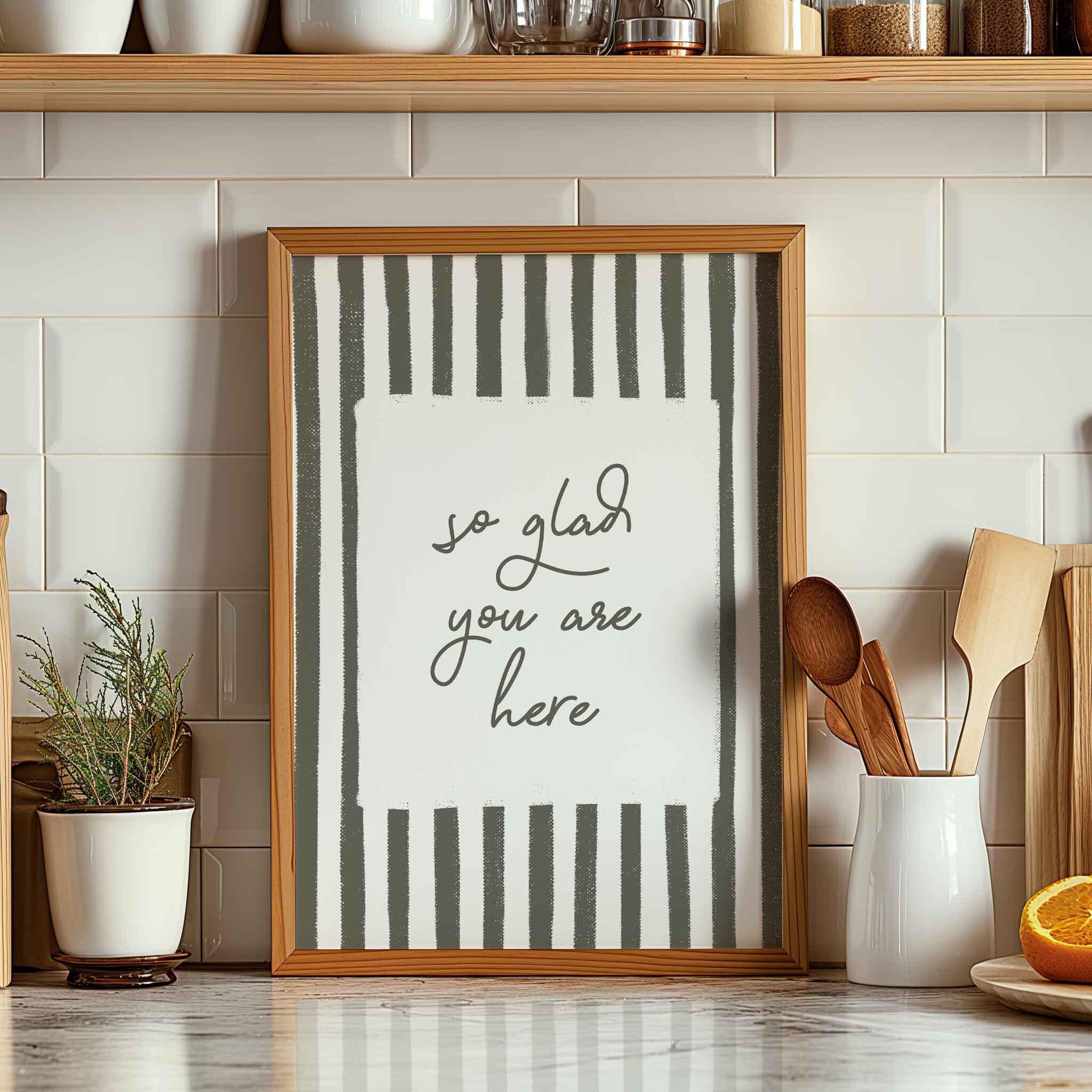 So Glad You Are Here Poster, Typography Print, Grey Stripes Art ...