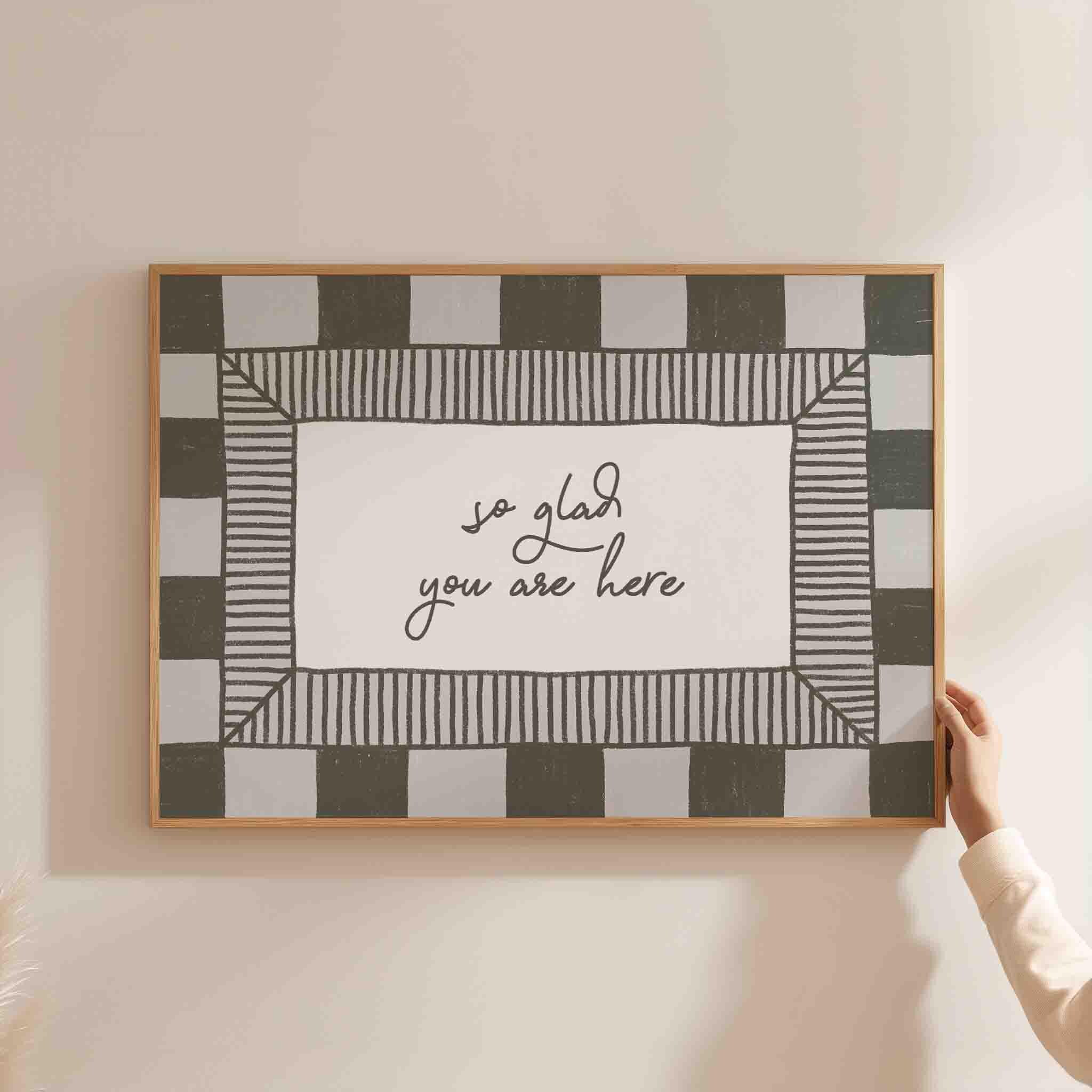 So Glad You Are Here Poster, Typography Print, Green Checker Art ...