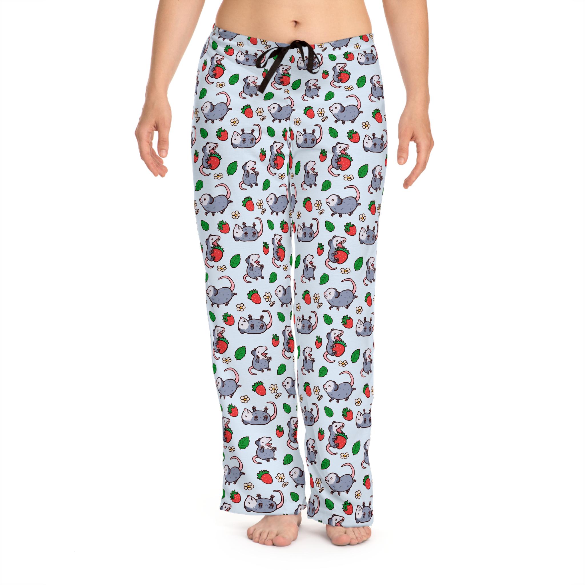 Opossum Women s Pajama Pants Cute Possum Pants Funny Opossum Lover Clothing Kawaii Possums With Strawberries Apparel Pjs Gift for Her Etsy