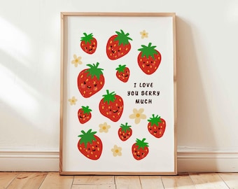 I love you berry much print, nursery fruit wall art, cute playroom decor, funny pun phrase, uplifting quote, unframed, shipped wall art