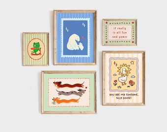 Nursery gallery wall set, cute playroom posters, children's room decor, trendy art print, artwork for toddlers, unframed shipped wall art