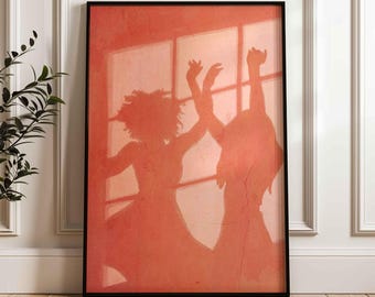 Abstract Women Figures Dancing Shadow Poster, Soft Amber Window Light Art Print (Unframed)