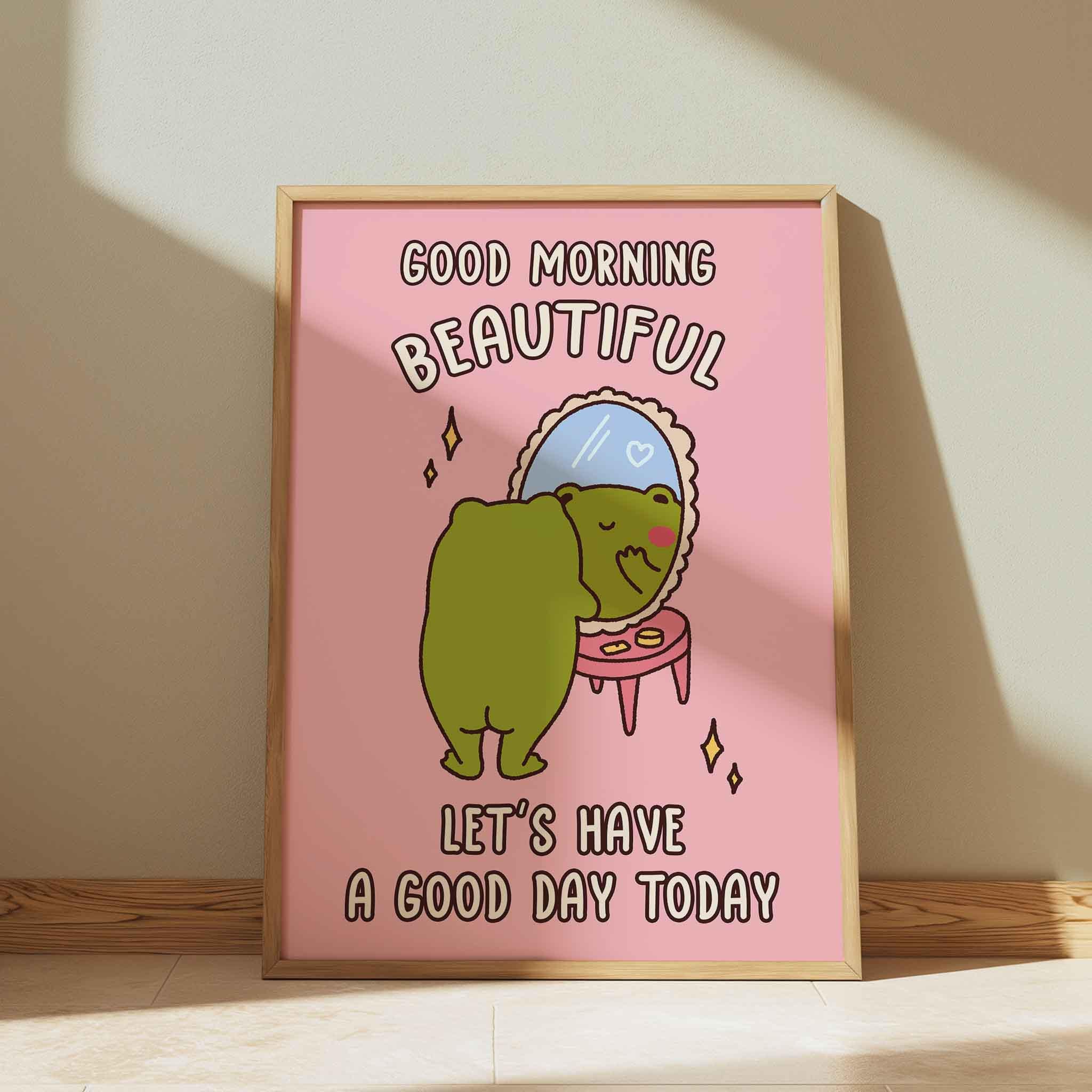 Positive Toad Coquette Frog Poster, Girly Pink Wall Art Print, Cute Toad Art ...