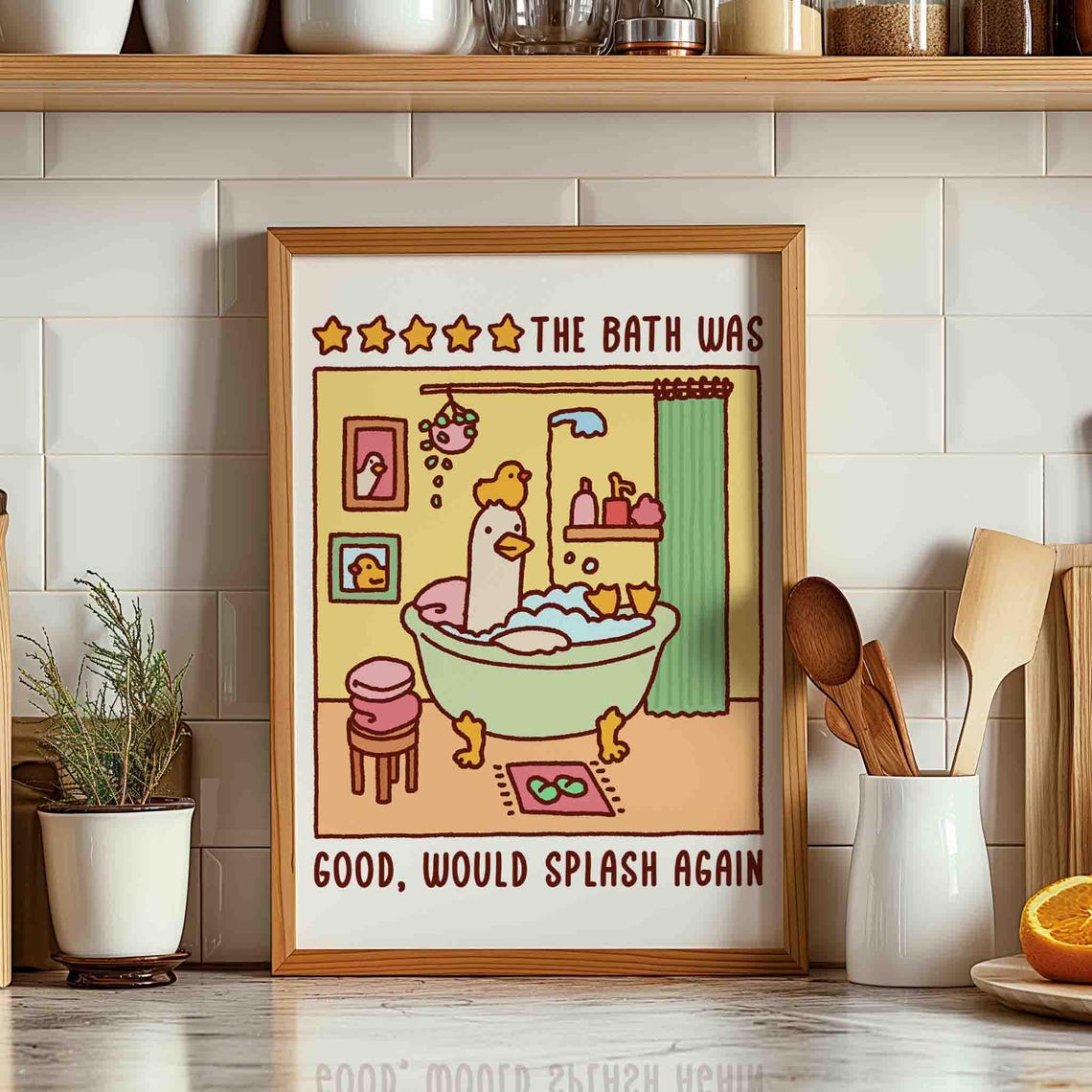 Duck in a Bath Poster, Bubble Bath Time, Washing up Poster, Cute ...