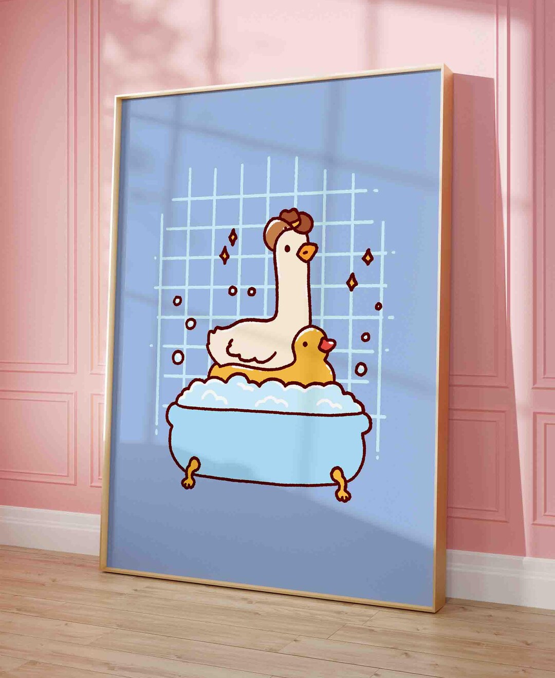 Duck in a Bath Poster, Funny Goose Poster, Cute Bathroom Art Print ...