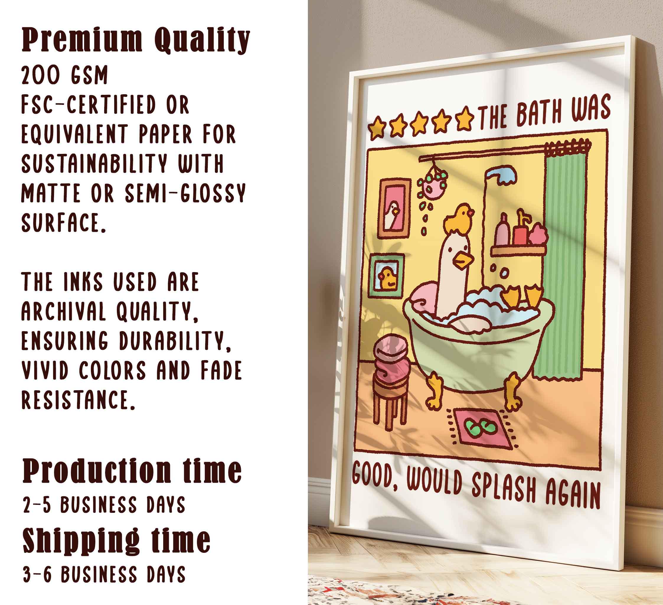 Duck in a Bath Poster, Bubble Bath Time, Washing up Poster, Cute ...