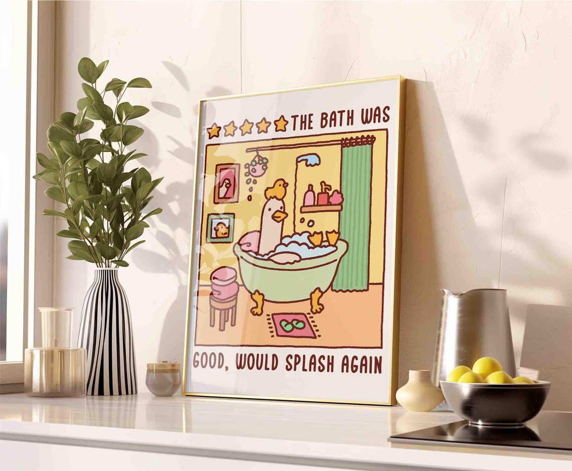 Duck in a Bath Poster, Bubble Bath Time, Washing up Poster, Cute ...