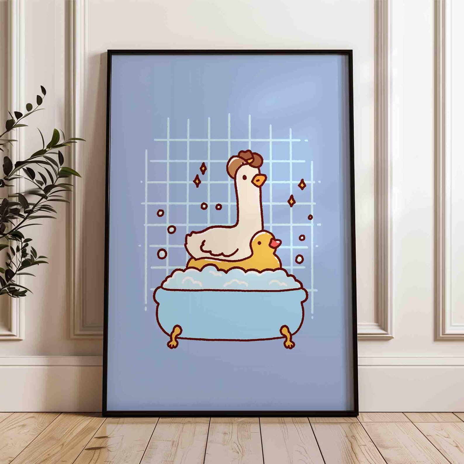 Duck in a Bath Poster, Funny Goose Poster, Cute Bathroom Art Print ...
