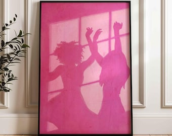 Abstract Women Figures Dancing Shadow Poster, Soft Pink Window Light Art Print (Unframed)