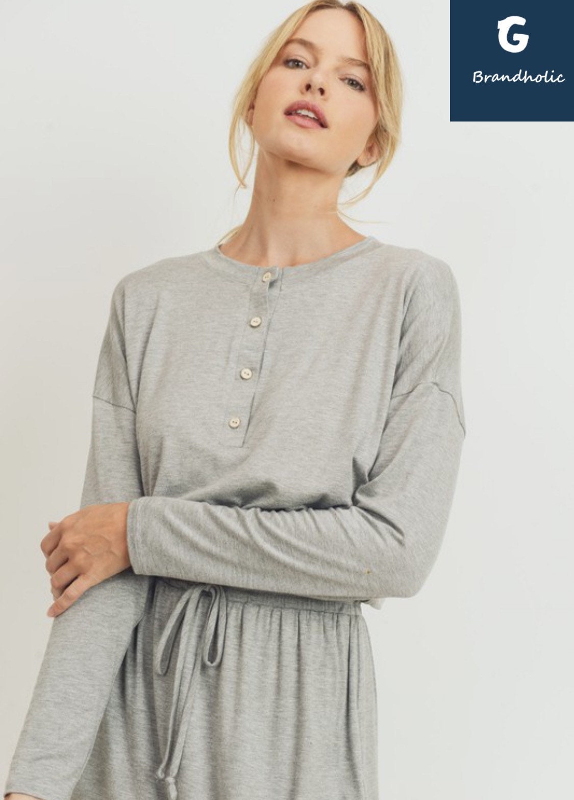 Long Sleeve Henley Style Midi Dress 
