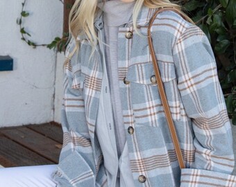 blue plaid coat