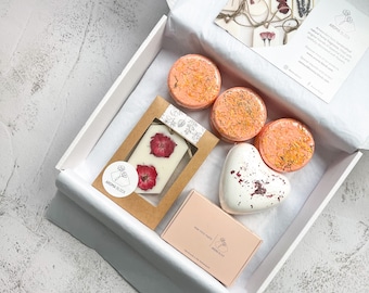 Entspannende Geschenkbox für natürliche Aromatherapie | Aromablock, Mini-Melts, Badebombe, Duschdampfer | Einzigartiges handgefertigtes Geschenkset für ein neues Zuhause für Sie