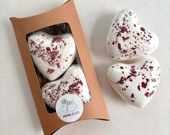 Rose Bath Bomb: Heart-Shaped with Real Rose Petals & Essential Oils