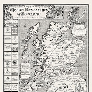 Handgezeichnete Schottland Whisky Landkarte • Fine Art Print von ManuScript Maps