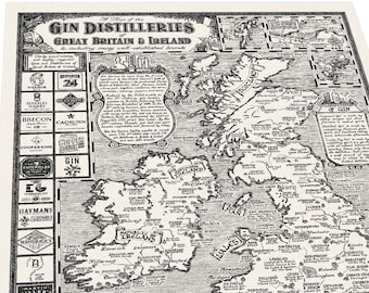 Mappa Gin disegnata a mano della Gran Bretagna e dell'Irlanda • Stampa artistica di Manuscript Maps