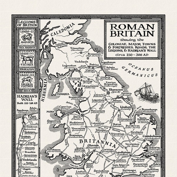 Hand-drawn Roman Britain Map • Fine Art Print by Manuscript Maps